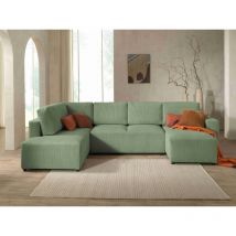 Lisa Design - Livy - wohnlandschaft mit schlaffunktion und bettkasten - aus cord - 7 sitzplätze - mit ecke links - grün