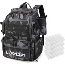 Lixada – sac à dos de pêche étanche, sac de rangement de matériel de pêche avec 4 plateaux et housse de pluie
