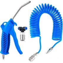 LKW-Blaspistole, pneumatische Blaspistole mit 5-Meter-Spiralschlauch, LKW-Luftpistolen-Reinigungsset mit T-Stecker (2 x 6 mm), blau