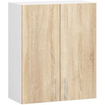 Meuble de cuisine haut Akord W60 lima modulable Blanc 60 cm 2 portes façade Chêne Sonoma 2 étagères 60x30,5x72 cm