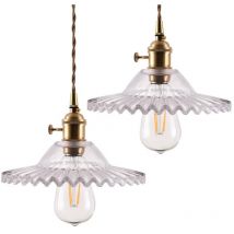 Lámpara Colgante Vintage Iluminación de Techo Pantalla Vidrio Luz Araña Transparente Portalámparas de Latón 2 Piezas