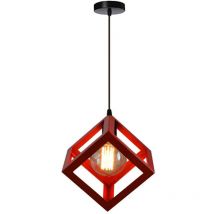 Industrial Pendant Lamp Square Metal Ceiling Hanging Light Indoor Chandelier - Red
