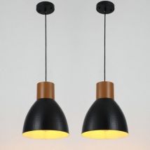Wottes - Lámpara Colgante Industrial Retro Iluminación Colgante Madera Metal Lámpara de Techo Ajustable 2 Piezas