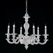 Bonetti Illumina - Lámpara de araña de madera y pulpa blanca en mal estado de 6 luces