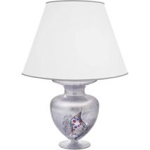 Kolarz - anfora - Mesa de sombra cónica de tela de diseñador, cromo claro - Patrón Kiss Silver, 1x E27
