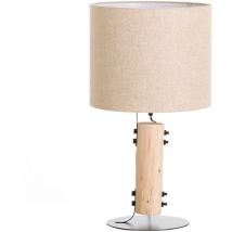 Orion91 - Lámpara de Mesa Moderna Rústica de Madera Hierro Tela y Color Natural , Modelo Magma 7hSevenOn Deco , Lámpara para Mesilla de Noche, Salón,