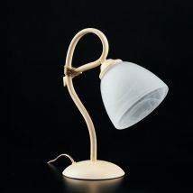 Bonetti Illumina - Lámpara de mesita de noche hierro Marfil pantalla decape Vidrio blanco alabastro 23x h31 cm