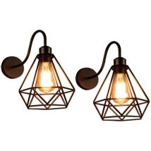 2 piezas Apliques de Pared Vintage Industrial ø 20cm, E27 Retro Lámpara de Pared Interior de Metal Diseño de Jaula, Luz de Pared para Dormitorio