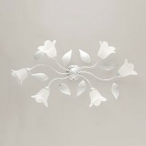 Bonetti Illumina - Lámpara de techo de hierro blanco plateado de seis luces con cristal de alabastro blanco 95x52x h20 cm