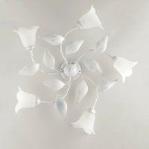 Bonetti Illumina - Lámpara de techo en hierro plateado blanco cinco luces Alabastro vidrio blanco 70x h20 cm