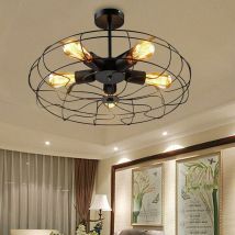 Senderpick - Lámpara de Techo Industrial Retro Lámpara Colgante Vintage Lámpara de Jaula Lámpara de Metal Forma de Ventilador luz E27 5 Lámpara para