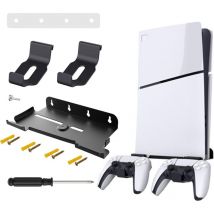 1 Pièce Support Mural PS5 Slim, Support Mural avec 2 Supports de Contrôleur, étagère Murale PS5 (Disque et édition numérique), Support Mural
