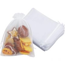 100 pcs Sacs Organza,Sachets Pochettes Cadeau en Organza Sac à bijoux,Sachets pour Lavande Idéales pour Bijoux Cadeaux Bonbons Marriage-13x17cm Blanc