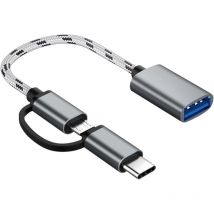 2 en 1 Type-C/Micro vers usb, Câble Adaptateur usb vers usb c OTG,Compatible avec Samsung Galaxy S21 S22 S23 Note 20/10 A53, Google Pixel et d'autres