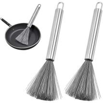 2 Pièces Brosse De Casserole en Acier Inoxydable, Brosse De Wok, Brosse De Nettoyage Wok, Brosse à Casseroles, Brosse à Pot en Acier Inoxydable pour