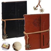 2 Pièces Journal Cuir Vintage, Carnet à Anneaux Vintage, Journal de Voyage en Relief, Carnet Vintage Kraft avec Pages Vierges, pour Journaux de