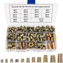 230 Pcs Écrous Hexagonaux M4 M5 M6 M8 M10 avec Inserts Filetés, Alliage de Zinc Insert Fileté Hexagonale Écrous Inserts pour Kit d'outils d'écrou
