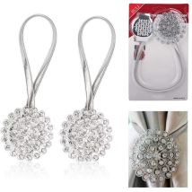 2er-Pack magnetische Vorhang-Raffhalter mit Kristallen, Vorhangklammern in Blumen- und Rautenform mit Stretchseil für die Dekoration zu Hause oder im