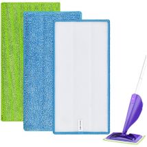 3 Pack Reusable Mop Pads Replacement Compatible for Swiffer Wet Jet Mops, Dry & Wet Used Refills Pad for Wet Jet 12' Mop, Durable Wet Spray Mop