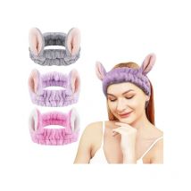 3 Pièces Bandeau Maquillage Cheveux Femme Mignon Serre Tête Bandeau Soin Visage Oreilles de Lapin Bandeau Cheveux pour Spa Yoga Sport Se Maquiller