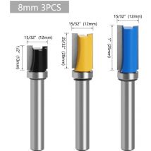 Lntyq - 3 Pièces Fraise Defonceuse 8mm Carbure,Fraise Au Carbure pour Défonceuse,Fraise Droite Defonceuse avec Roulement,pour le Travail du Bois