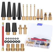 Lntyq - 33 Pièces Embout Pompe Velo Gonfleur Ballon, Adaptateur de Valve avec Tuyau de Gonflage, pour Vélo, dv sv av Adaptateur Pompe Velo avec Boîte
