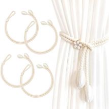 4pcs Embrasses de Rideaux, Embrasse pour Rideaux Grandes Perles, Embrasse Rideau Coton Faite à la Main, Embrasses à Rideaux, Cravates de Rideau,