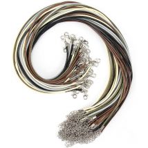 50 Pièces Cordon, Cordon en Coton Ciré en Cuir avec Chaîne d'Extension et Fermoir de Homard 2 mm Multicolore Cordon en Cuir Tressé pour Collier