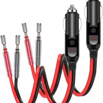 Adaptateur allume-cigare mâle 12 V/24 v Câble d'extension 10 cm 16 awg avec indicateur led rouge et fusible 15 a de remplacement pour voiture camion