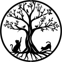 Arbre de vie en métal -Décoration Murale en Métal avec des Chats,Noir Tenture Décor Silhouette Mur Art pour Cadeau Intérieur Cadeau Extérieur Jardin