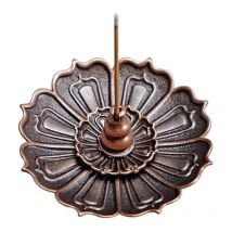 Brûleur d'encens - Porte-encens en laiton en forme de bâton de lotus, récupérateur de cendres d'encens amovible (rouge) - Lntyq