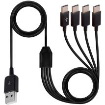 Câble répartiteur usb c Multi 4 en 1, usb 2.0 a mâle vers 4 prises mâles de type c, adaptateur de câble de charge de synchronisation 1 à 4 compatible