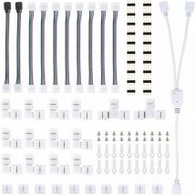 Connecteurs de Bande, Kit Connecteur Bande Lumière led, avec Connecteurs Mâles 4 Broches Connecteurs led Forme de l, Connecteur Bande led rgb 5050,