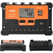 Contrôleur de Charge Solaire 30A 12V/24V Régulateur de Charge Solaire pwm Régulateur de Panneau Solaire Double Sortie usb Pour Gel Sealed Flooded et