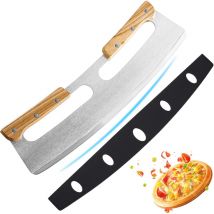 Lntyq - Coupe Pizza, Couteau à Pizza en Acier Inoxydable 35cm avec Manche en Bois,Coupe-pizza Professionnel Avec Manche En Bois Massif