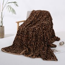 Couverture polaire Sherpa de luxe, ultra douce et chaude, légère, brillante à la lumière, pour lit, canapé, léopard jaune marron 160 x 200 cm - Lntyq