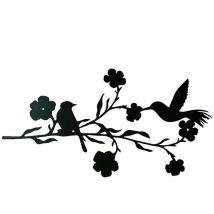 Décoration murale en métal - Oiseau sur branche - Silhouette d'art - Décoration murale en métal noir - Décoration murale pour la maison, la chambre à