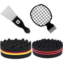 Lntyq - Eponge Twist Curl 4 Pieces Éponge cheveux Afro Twist Peigne Cheveux Afro Brosse à Cheveux Éponge Peigne Afro en Métal Eponge Afro Twist