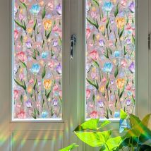 Film de vitrail Film de fenêtre Arc-en-Ciel de Motif Floral Statique Film de fenêtre de fenêtre décorative réutilisable Non adhésive Film d'intimité