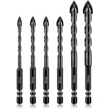 Forets de Maçonnerie, 6 pcs Forets Hélicoïdaux en Carbure de Tungstène pour Carreaux de Céramique, Béton, Murs de Briques, Verre, Miroirs, Plastique,