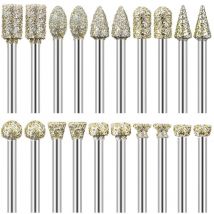 Fraise Diamant, Lot de 20 Fraises Diamantées Tige 1/8' Compatible avec Dremel pour Sculpture Gravure Meulage Polissage de Pierre, Roche, Verre,