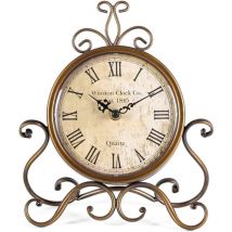Horloge de table 28 cm de hauteur, silencieuse, sans tic-tac, art romain, rétro, horloge de bureau pour salon, chambre à coucher, bureau (cuivre)