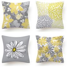 Housses de coussin jaunes 18 x 18 Lot de 4 housses de coussin décoratives grises pour canapé Taie d'oreiller marguerite moderne pour coussin de salon