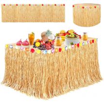 Jupe de Table Hawaïenne Décorations de Fête Hawaïennes Jupe Table avec des Fleurs Multicolores pour bbq Fête Costumée Summer Tropical Garden Beach de