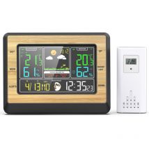 Kabellose Wetterstation, Thermometer, Hygrometer, Barometer für drinnen und draußen, mit Sensor, LED-Hintergrundbeleuchtung, Bildschirm, Digitaluhr,
