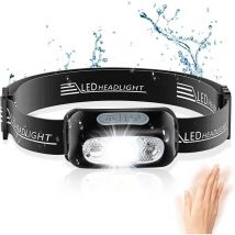 Lampe frontale, puissante lampe frontale à led avec détecteur de mouvement, étanche IPX6, 4 modes d'éclairage, lampe frontale professionnelle