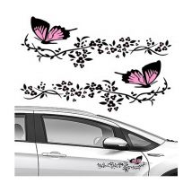 Lntyq Lot de 2 autocollants pour voiture, autocollants avec motifs de papillons et de fleurs, autocollants personnalisés pour capot de voiture, moto,