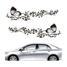 Lot de 2 autocollants pour voiture, autocollants pour voiture avec motif papillons et fleurs, autocollant de tuning pour capot de voiture, moto,