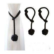 Lot de 2 embrasses de Rideaux avec Grande Boule tissée en Coton tissé à la Main pour Rideaux d'extérieur (Noir, 2) - Lntyq