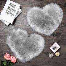 Lot de 2 tapis moelleux en fausse fourrure en forme de cœur pour chambre à coucher, salon, canapé, sol, chambre à coucher, 30,5 x 40,6 cm (gris)